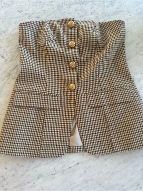 Houndstooth Strapless Bustier Top with Gold Buttons - 4th and Reckless